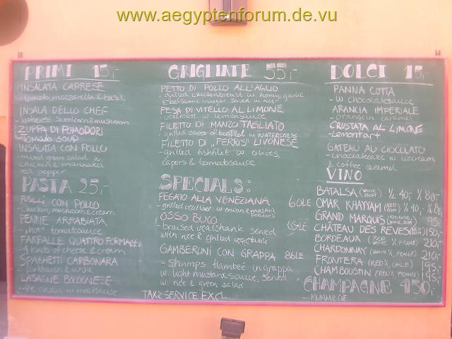 Menu Karte, Restaurant Le Scala, El Gouna
